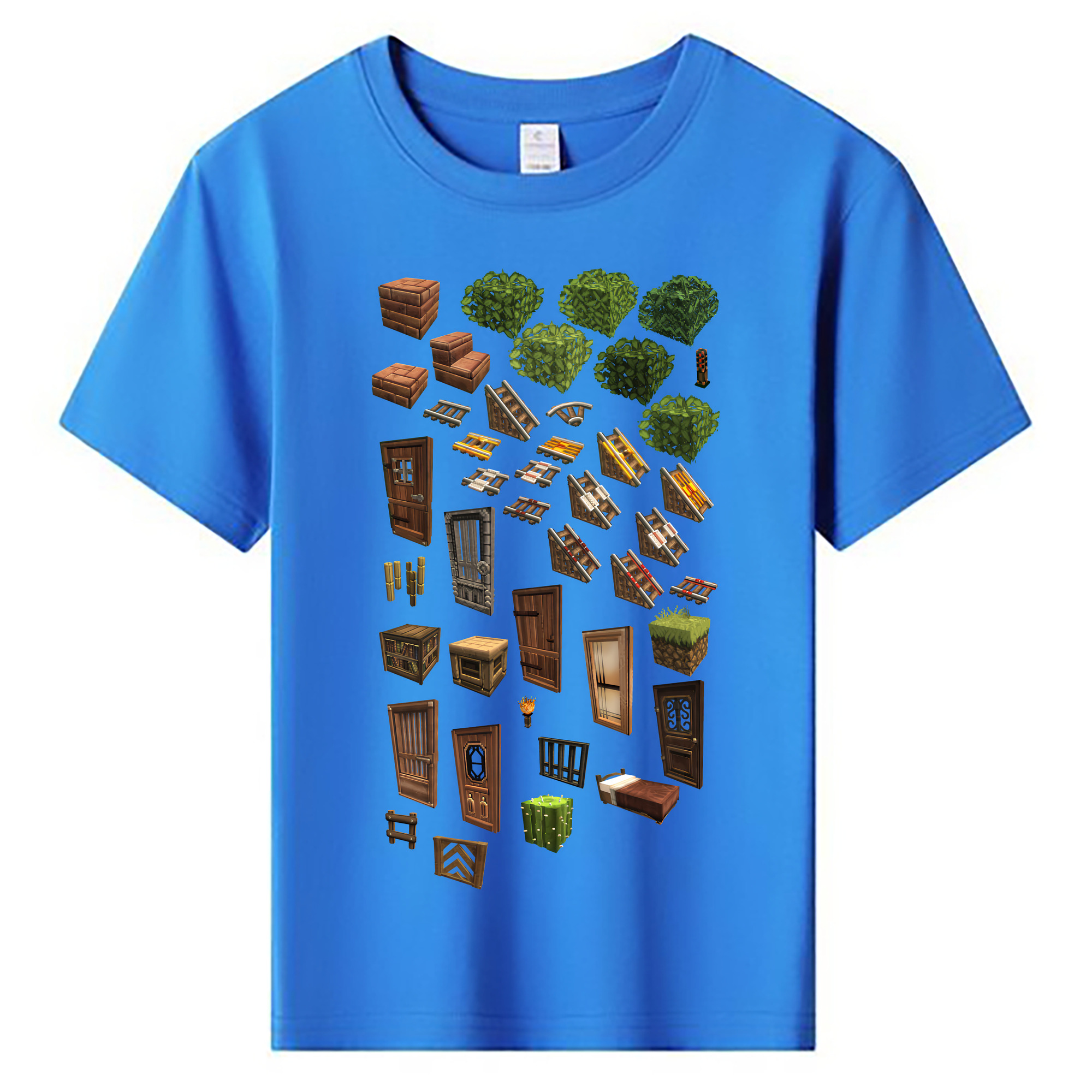 （画像用） マインクラフト ブロックの世界 Minecraft MC Block world 綿100％キッズTシャツ（フロントプリント）